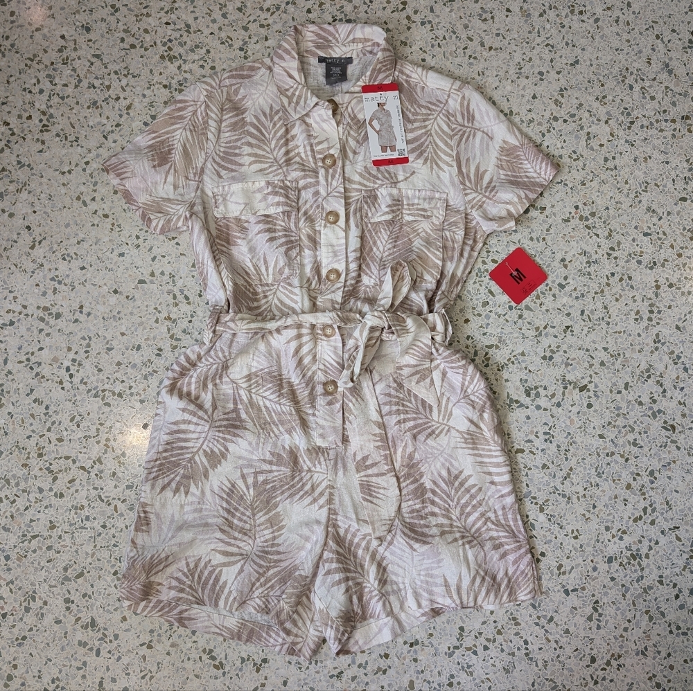 NWT Matty M Linen Blend Button-Up Romper